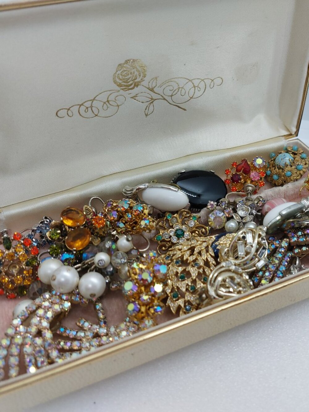 Lot of Vintage Rhinestone Jewelry Single Earrings Sherman, Coro, Triad As Is